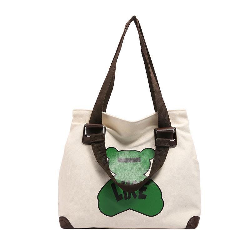 Adorable Cartoon Canvas Tote Bag Large Capacity Casual Handbag For Students