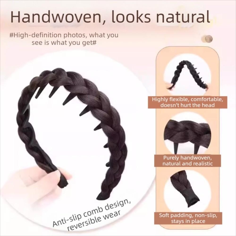 Headwear Fishbone Braids Hair Bands Non-Slip Retro Head Hoop Braided Headband Wig Party