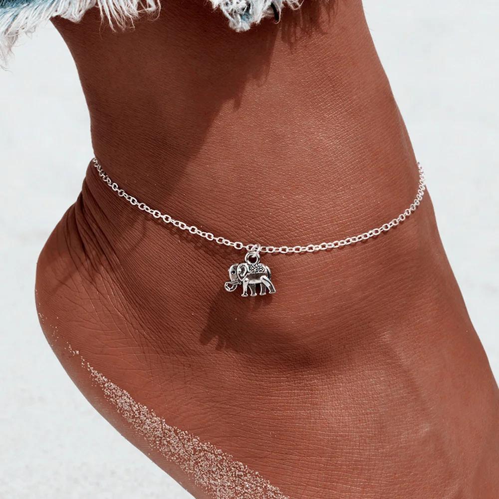 New Fashion Retro Elephant Charm Beach Anklets For Women Trendy Silver Color Foot Jewelry Wholesale Leg Bracelet Gift For Girl