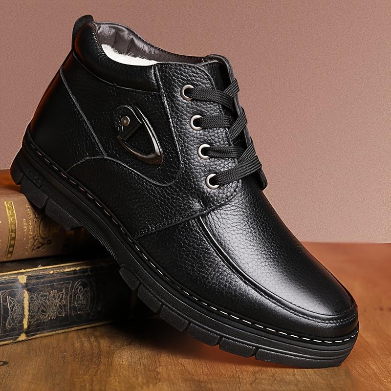 Men's Leather Warm Winter Shoes and Boots, Lace-up Style Casual Walking Shoes