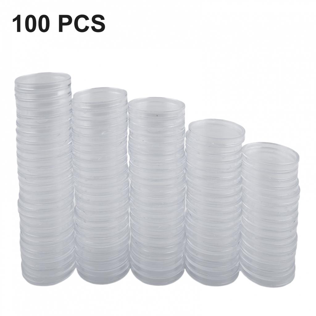 Round Coin Capsules Plastic Holder Container Case Transparent Protection