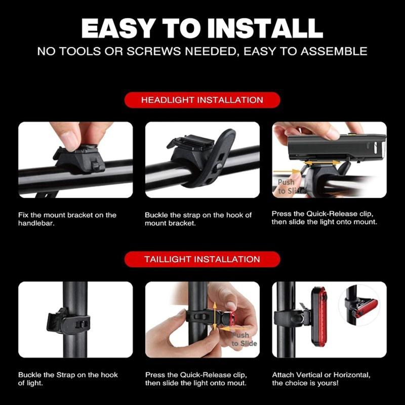 USB Rechargeable Smart Sensor Light Set Bicycle Front Headlight Taillight Mountain Bike Front Light Head Lamp Torch
