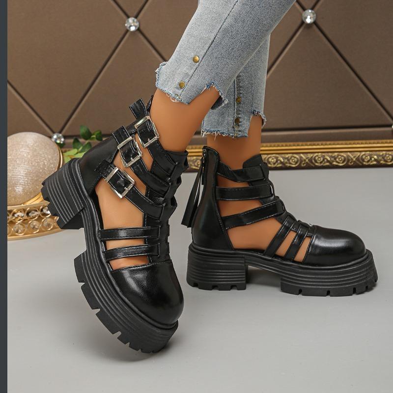 Fashion 2025 Brand Shoes Female Closed Toe Women's Sandals Fashion Belt Buckle Casual Back Zipper Summer Hollow Out Platform Sandals