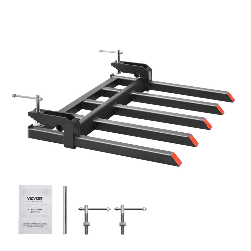 Clamp On Debris Forks To 48" Bucket, 2600 Lbs Capacity Heavy Duty Clamp On Pallet Forks Bucket Attachments, Fit for Loader Bucket Skidsteer Tractor To