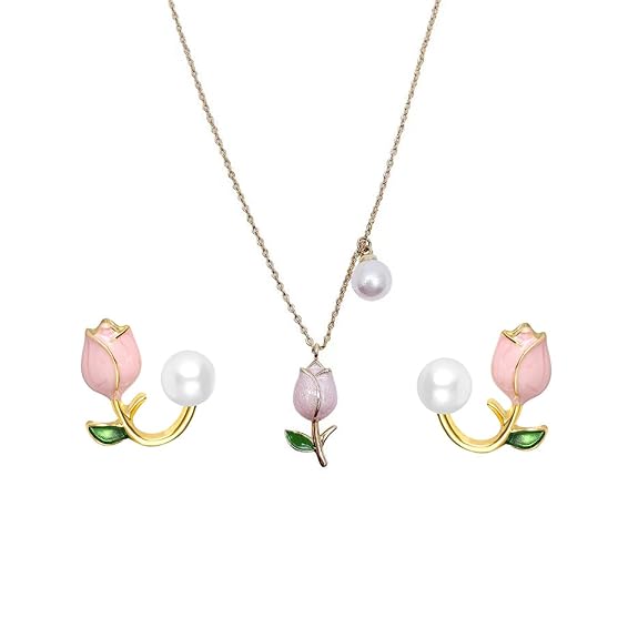 

Серьги-гвоздики с жемчугом-тюльпаном, серьги-гвоздики с жемчугом и розовым цветком для женщин, милые серьги-гвоздики с жемчугом-тюльпаном, ювелирные изделия для девочек