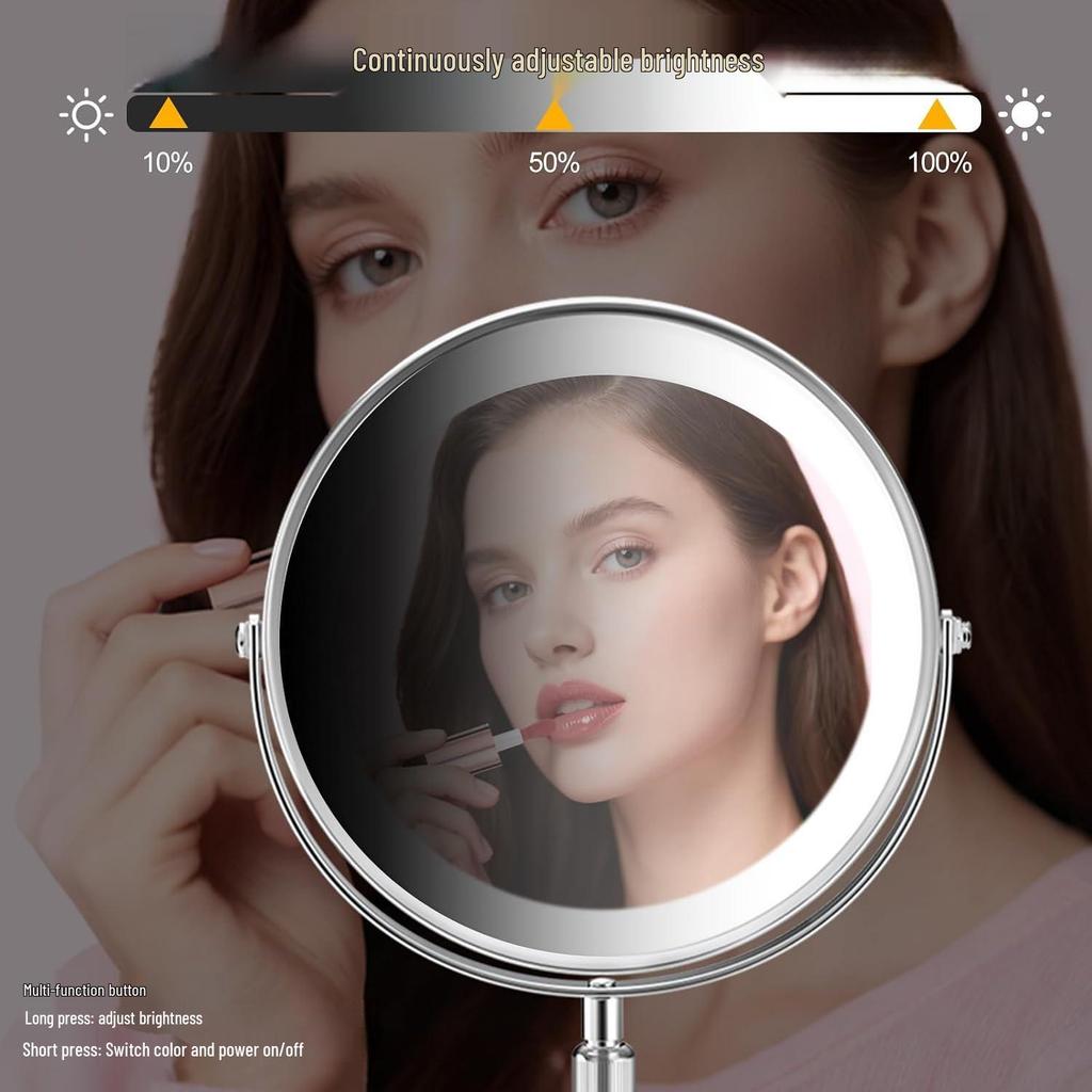 LED Adjustable Height Tabletop Makeup Mirror with Light and Magnification