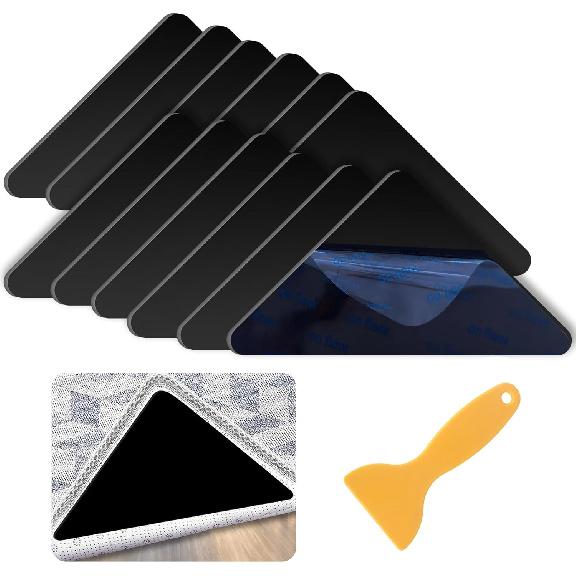 [12PCS] Non Slip Rug Grippers, Rug Pads Grippers, for Hardwood Floors and Tile,Easily Peel Off (Black)