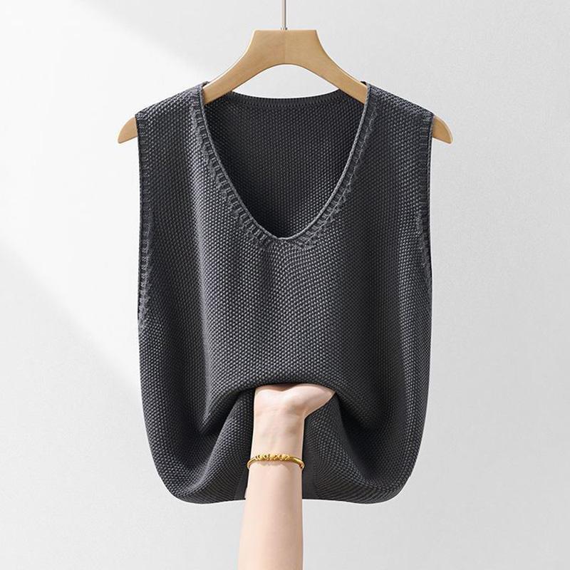 Knitted Vest Women Oversize Undershirt Sleeveless Tops Loose Sweater Vest Thickened Casual Round Neck Vest