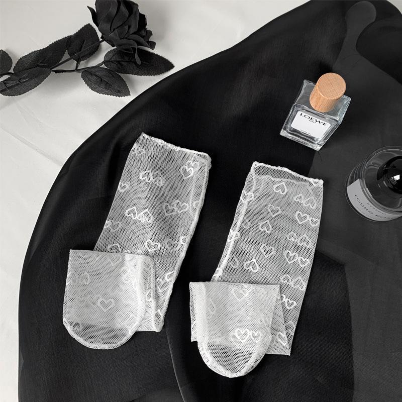 

Heart Lace Women s Mid-Calf Mesh Stockings - Trendy Summer Lolita Style Breathable Ruffle Socks One Size