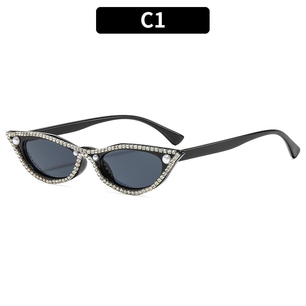 Small Cat Eye Pearl Rhinestone Sunglasses European American Style Unique Versatile Daily Influencer Shades For Women