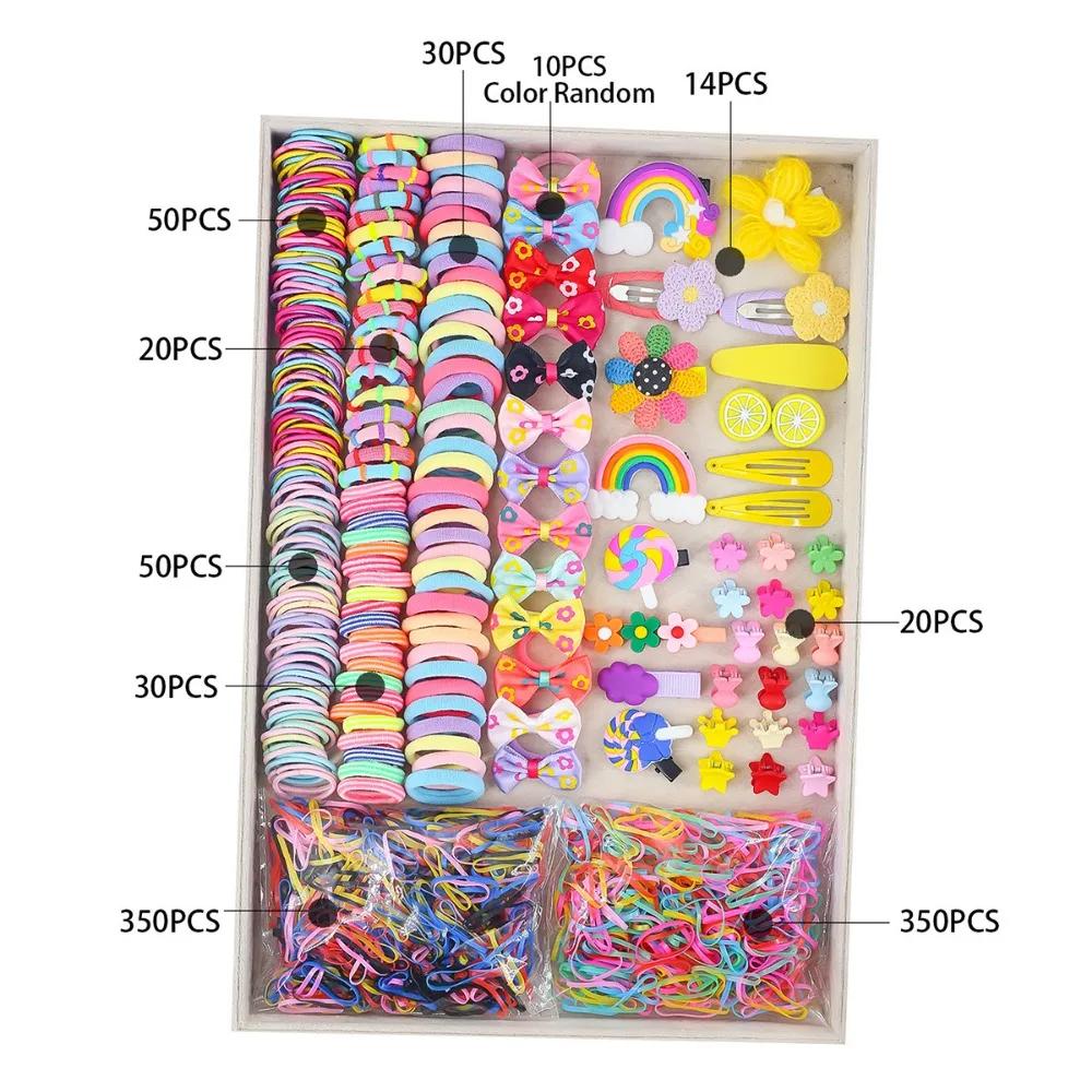780-1800Pcs Girls Colorful Hair Bands Set Nylon Elastic Rubber Band Satin Children Ponytail Holder Kids Styling Tools