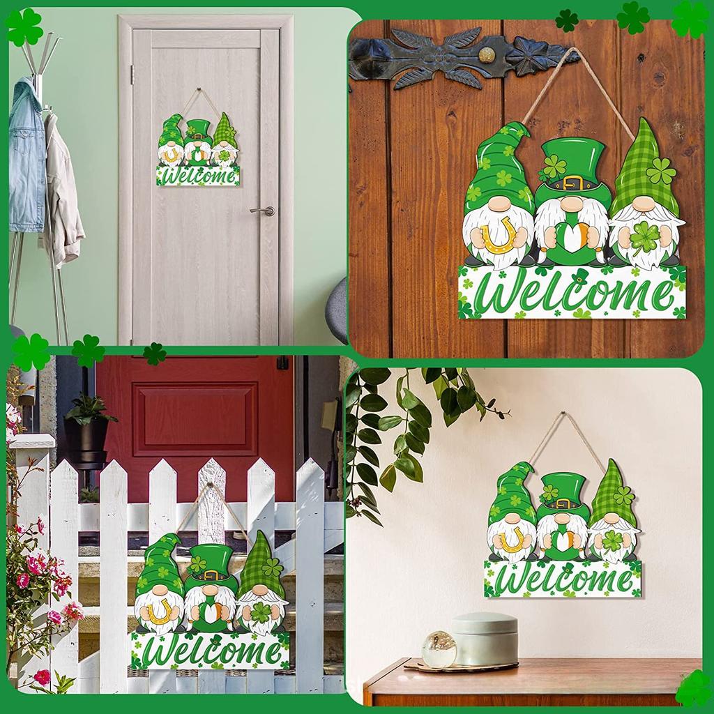 1pc St.Patrick's Day Wooden Gnome Welcome Sign, Irish Home/Indoor/Outdoor Farmhouse Porch RV Wall Hanging