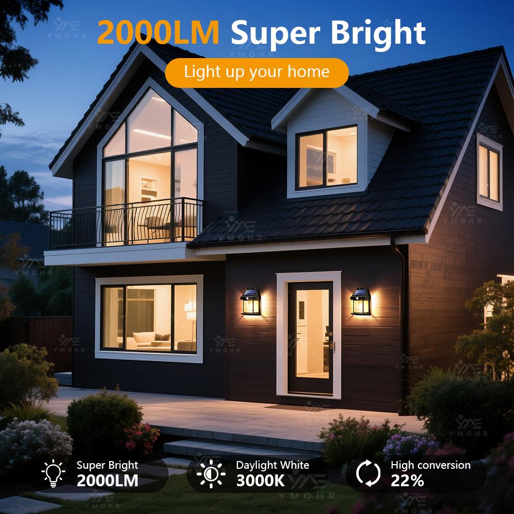 2000LM Solar Outdoor Lights Smart Sensor Wall Lamp Balcony Garden Decoration Outdoor Mood Light Solar Night Decorative Lamp