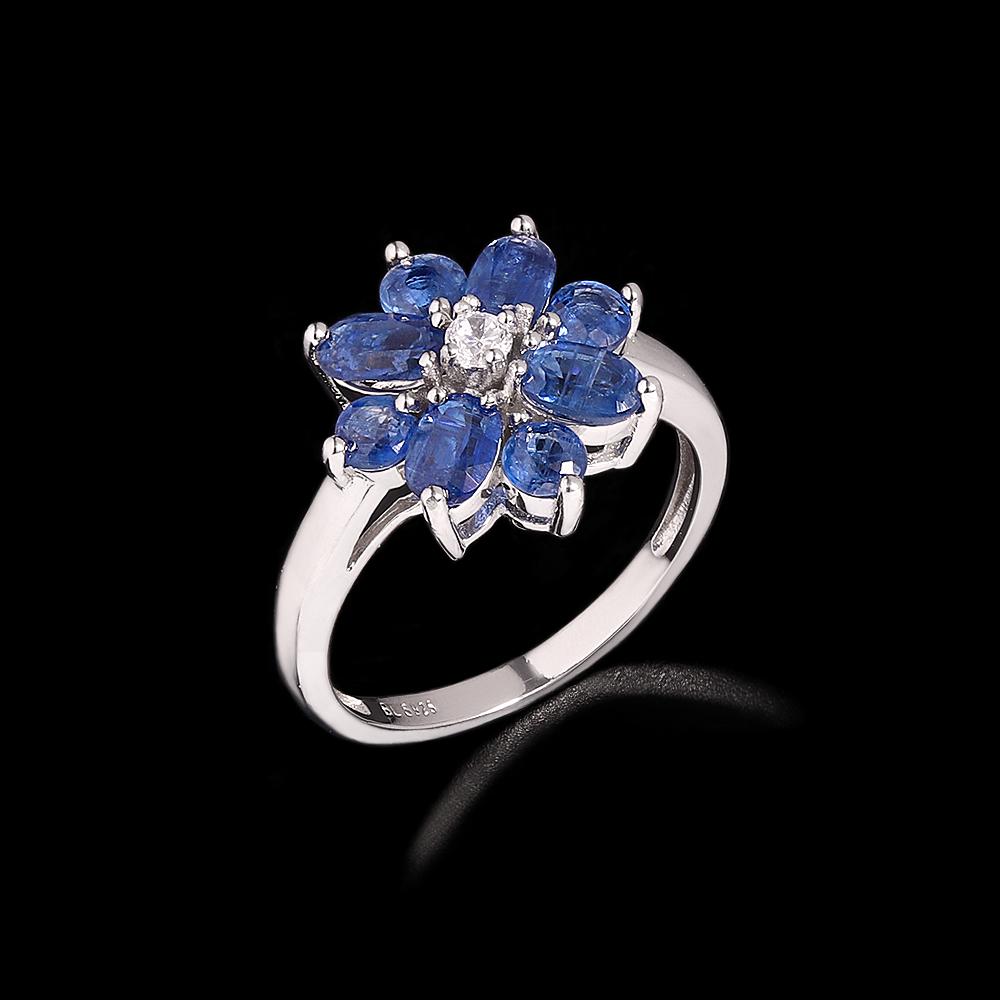 Flower shape design natural Kyanite Ring Women's 925 sterling silver real gemstone fine jewelry for women's anniversary gifts