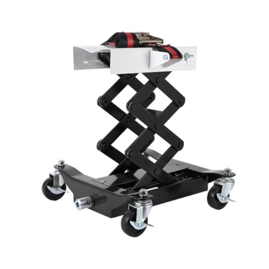 450 LBS Low Profile Transmission Jack - Heavy-Duty Auto Repair Lift with 7-23 Inch Hght Range 2M Safety Straps and 4 Brake Whee