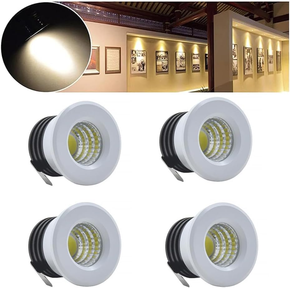 

4-Piece 3W LED Mini Recessed Ceiling Downlight, Warm White, Adjustable Brightness for Kitchen, Stairs, Closet, Hallway, DIY Lighting, Showcase Light,