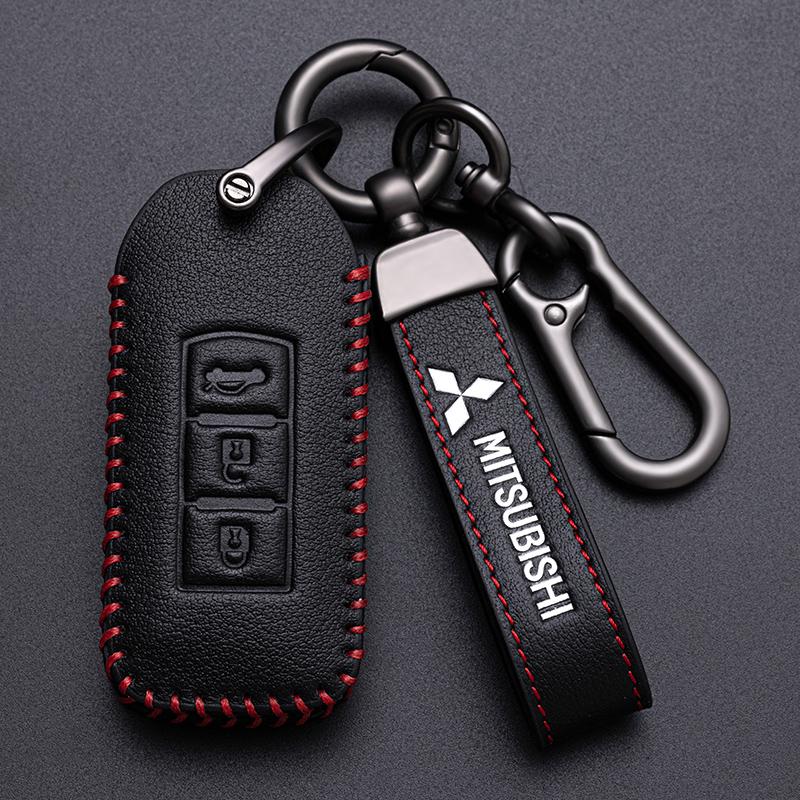 Leder Autoschlüsselhülle Abdeckung Schale für Mitsubishi Lancer Outlander ASX Eclipse Cross Pajero Shogun Schlüsselanhänger Zubehör