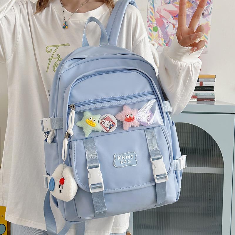 New simple solid color campus student schoolbag fashionable versatile large capacity junior high school student backpack women