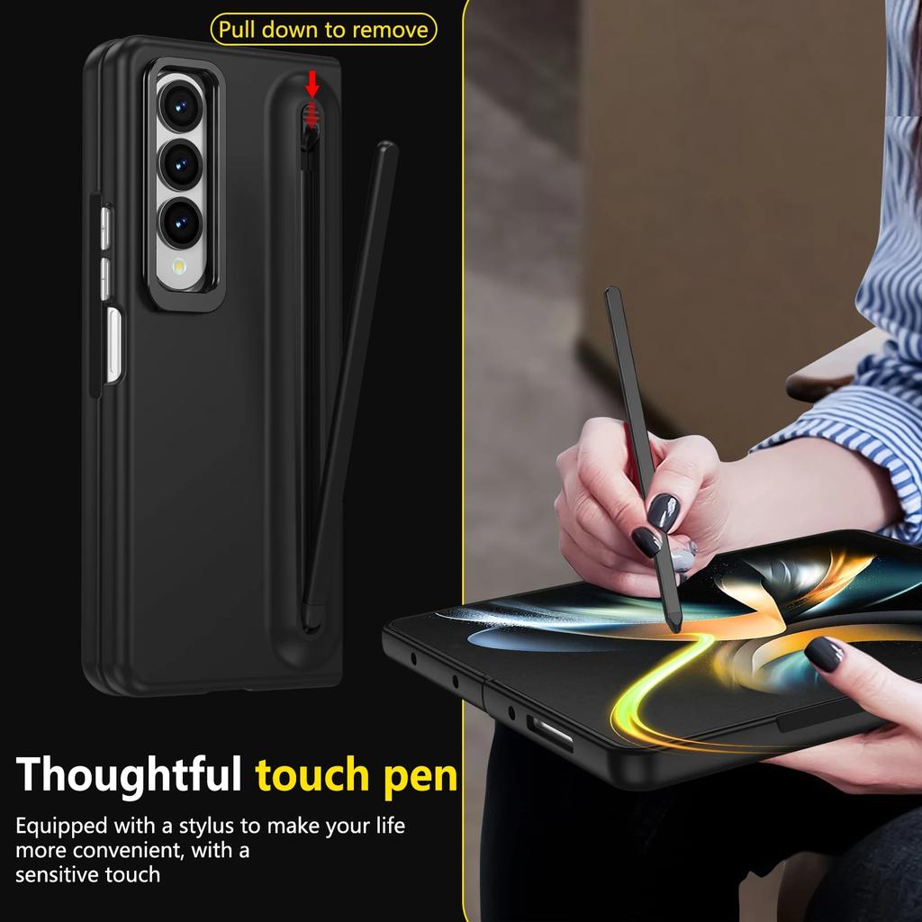 S držákem na stylusové pero Funda pouzdro na telefon pro Samsung Galaxy Z Fold 7 6 5 4 3 Přední sklo Kovový objektiv Stojánek PC Ochranný kryt Capa