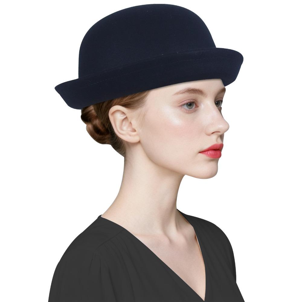 Trendy Solid Color Women’s Bowler Hat Vintage Elegant Girls Wool Felt Hat Lightweight Versatile Derby Hat Formal Occasions