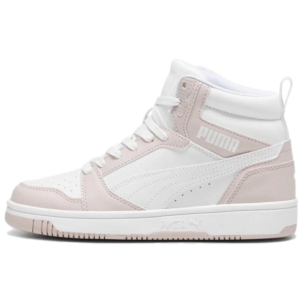 Puma Rebound V6 Jr Comfortable Versatile High-Top Skate Shoes Unisex Sneakers White Pink 393831-20