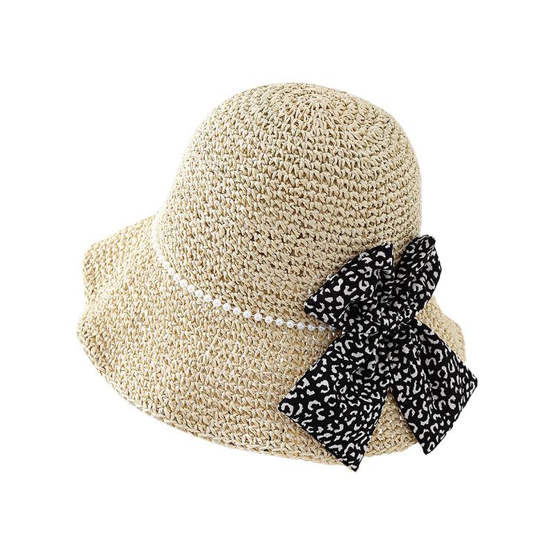 Spring Vacation Bow Spotted Straw Hat Women's New Sunshade Beach Hat
