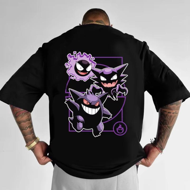 2025 Summer Pokémon Anime Gengar Brand 100Pure Cotton Printed Tshirt Men Harajuku Loose Casual Versatile Shortsleeved Y2k