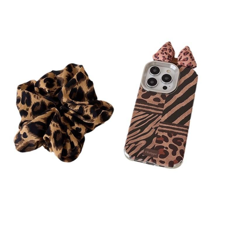 Retro Zebra Pattern Stitching Leopard Print Bow for Apple 16 Mobile Phone Case for IPhone15ProMax New 14
