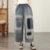 Plus size Vintage haft wysoki stan casual luźne Kobiety wiosna lato jesień jeansy denim szerokie nogawki Spodnie