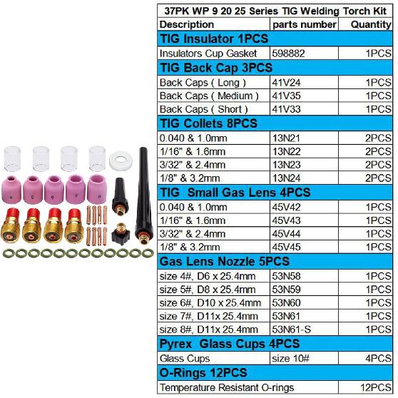 Zinger 37pcs TIG Welding Torch Gas Lens Kit Accessories for DB SR WP 9 20 25 Tig Welding Torch,with #10 Cup+Alumina Nozzle+Collet+Gas Lens Collets