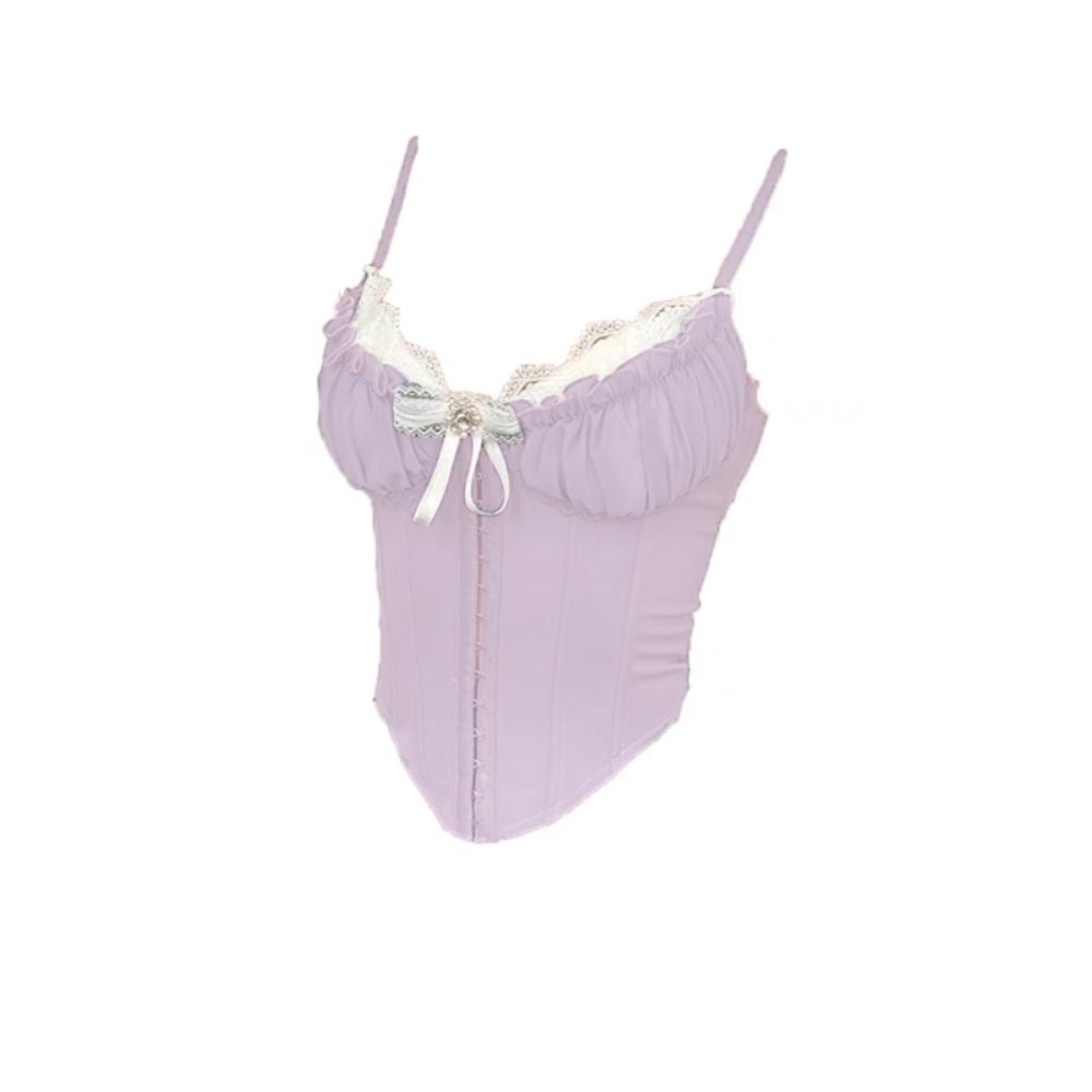 Ruffle Lace Flower Camisole Buckle Slim Crop Tops Fashion Lace Corset  Spring Summer