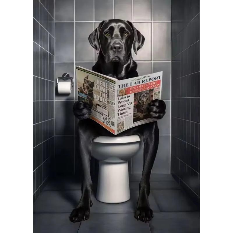 Canvas Print Wall Art for Pet Lovers,for Home Decor Bedroom,Kitchen,Living Room,Bathroom, Hotel 1pc Playful Dachshund On Toilet
