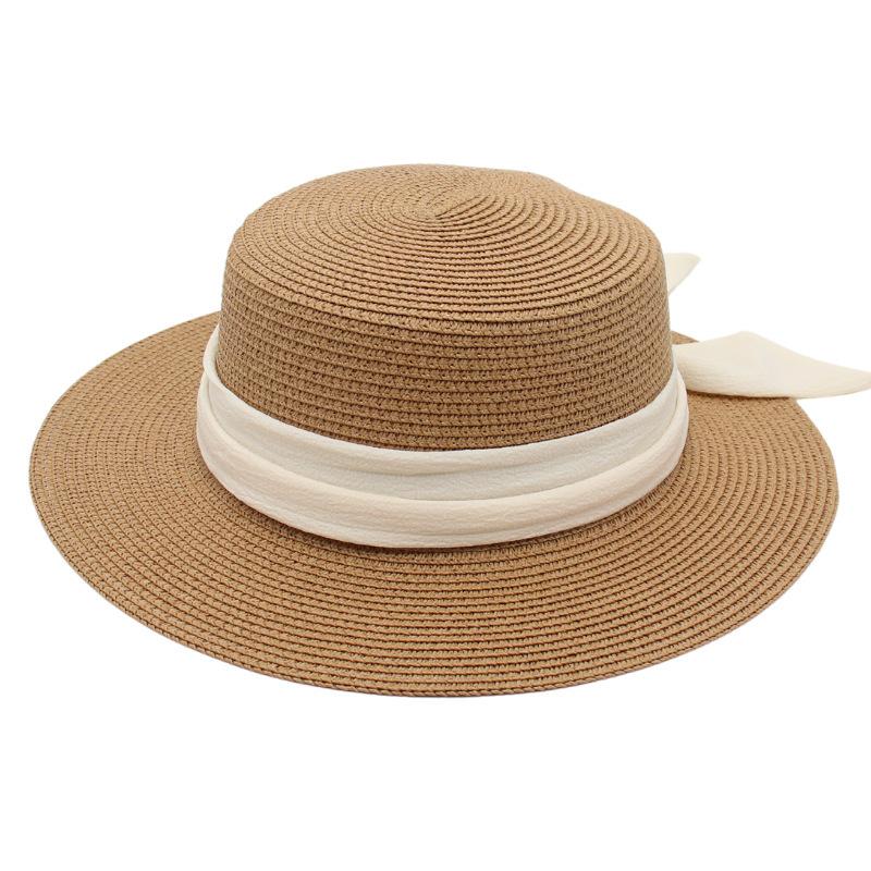 Diamond Lafite Straw Hat Female Hepburn Internet Celebrity Sun Hat Flat Brim Bow Literary Weaving Wholesale French Top Hat