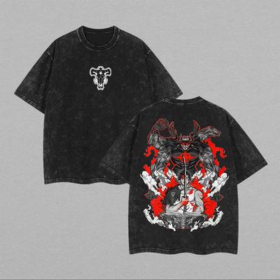 Black Clover Manga Graphic T-shirt Manga Fashion Washed Oversized T Shirt Men Women Clothing Cotton Short Sleeve Tees Tops