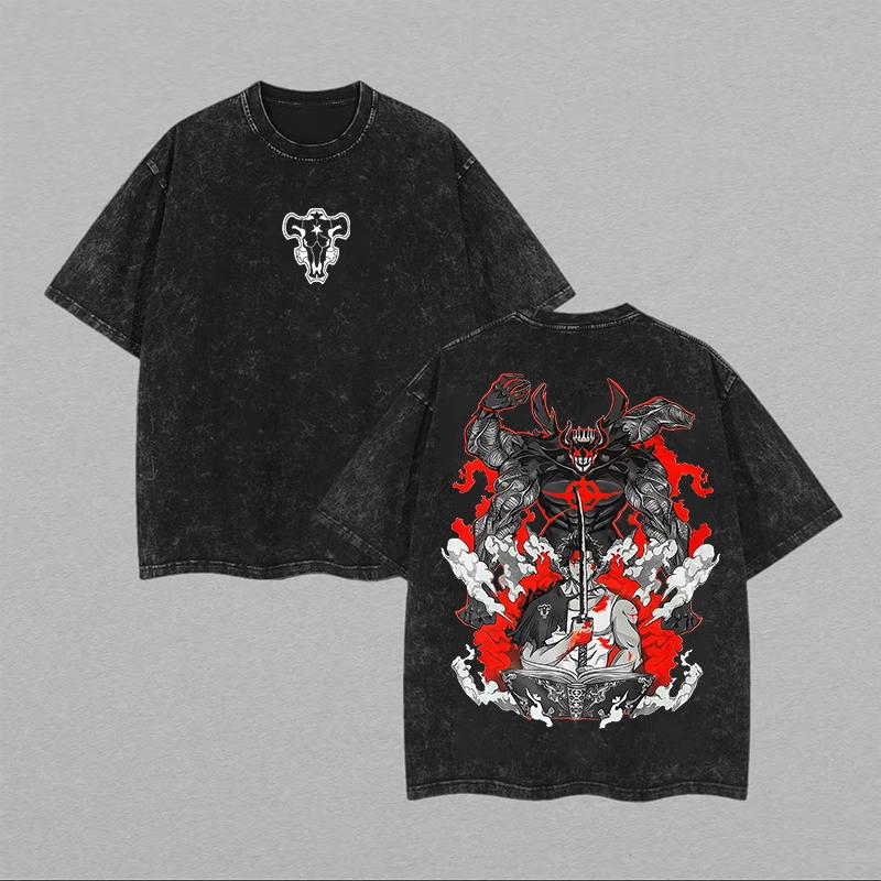 

Black Clover Manga Graphic T-shirt Manga Fashion Washed Oversized T Shirt Men Women Clothing Cotton Short Sleeve Tees Tops XXL чёрный