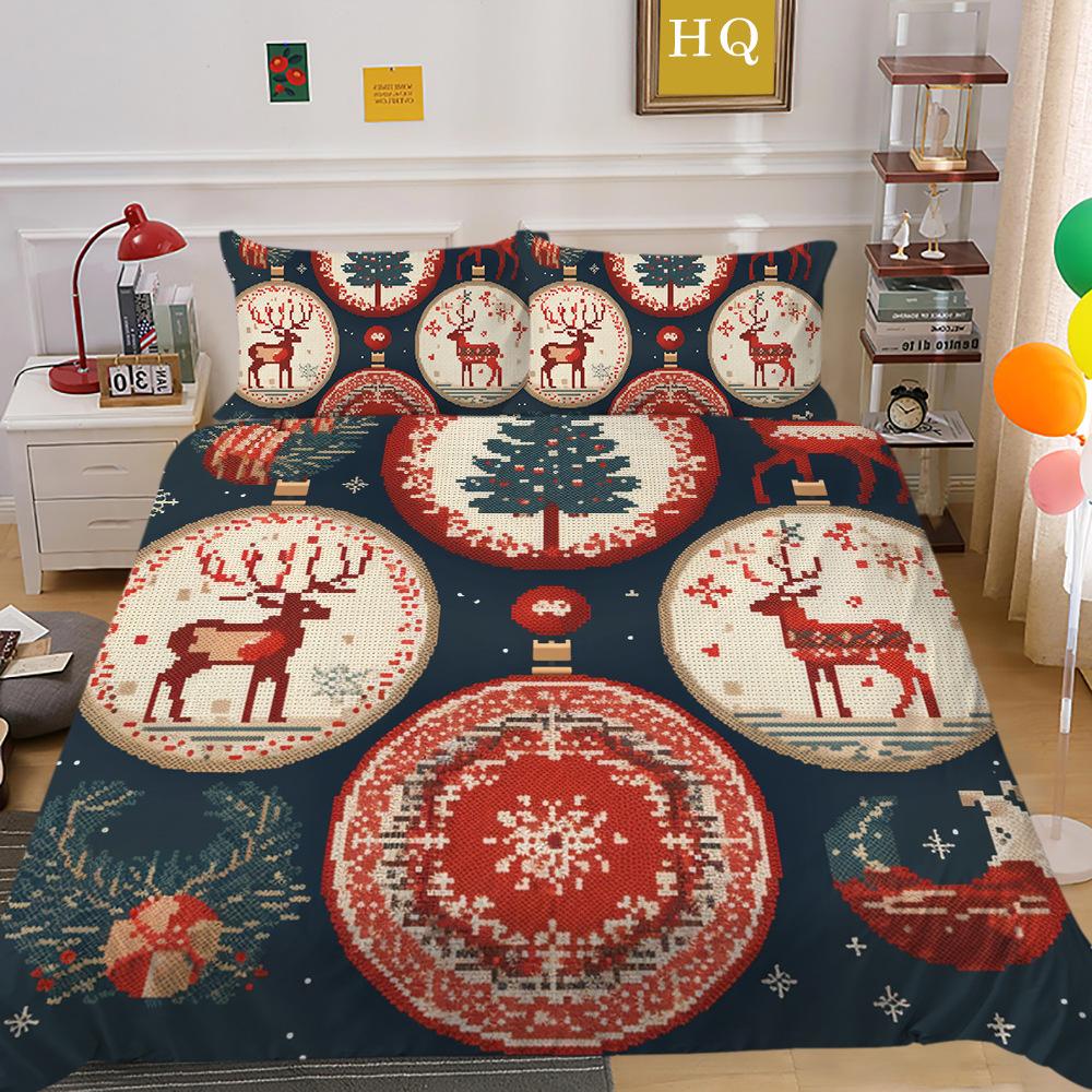 Christmas Printing 3D Printing Polyester Pillowcase Quilt Cover Two Or Three-Piece Set