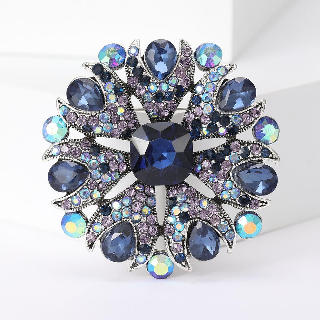 Glänzende Runde Blumenbrosche Damen Strass Palaststil Party Büro Korsagenanstecknadel Geschenke