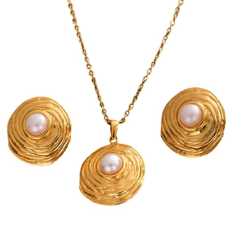 Fashionable Retro Geometric Jewelry Set Including Earrings And Coordinating Necklace Handmade Accessories