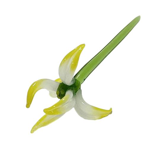 Ručně vyrobená skleněná dekorace z orchideje, ručně foukaná mini květinová ozdoba se stonkem, barevná květní figurka do domácnosti, kanceláře, interiéru...