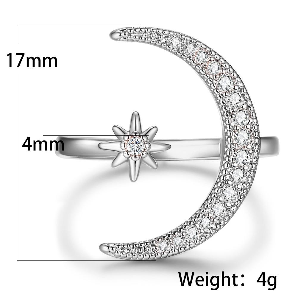 Accessories: White Diamond Crescent Star Moon Ring with Adjustable Opening for Women