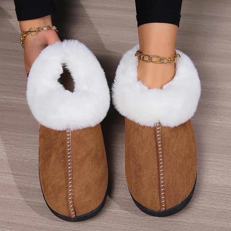 Fur Ankle Fluffy Slippers Women 2025 Winter Warm Plush Indoor Home Slippers Woman Faux Suede Closed Toe Soft Sole House Shoes