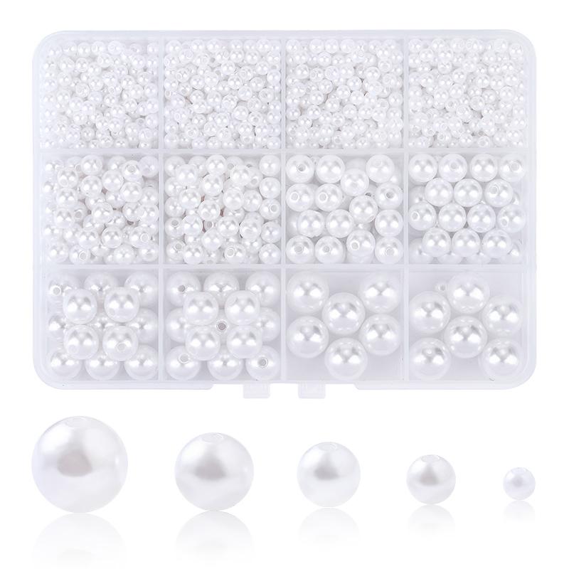 1200Pcs Resin Pearl Beads Kit 5 Sizes Round Small Pearl Filler Beads with Hole for DIY Craft Necklaces Earrings Bracelets Making