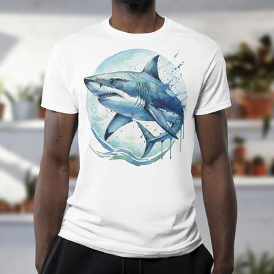 Watercolor Great White Shark Marine Animal Unisex Tee, Shark Lover Ocean T-shirt