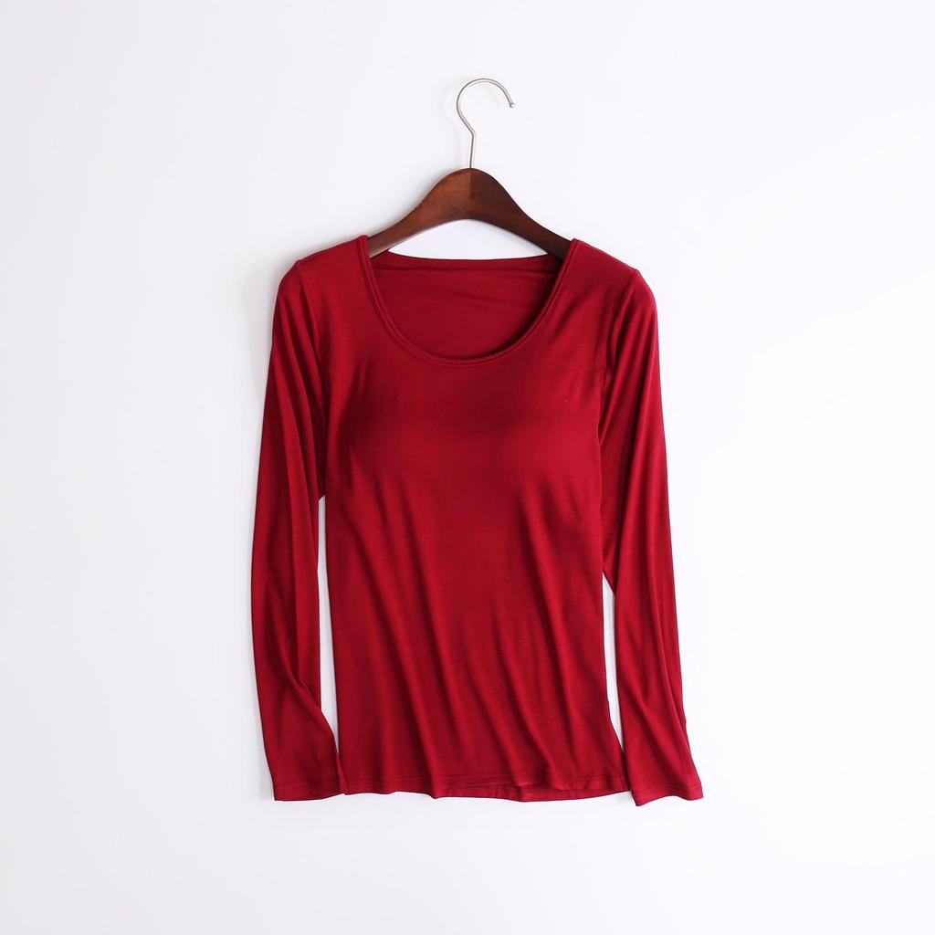 Modal Cup Integrated Long-Sleeve Women's Korean-Style Loose Pajama Top with Chest Pad