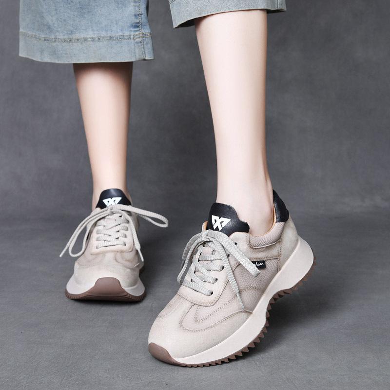 Fashion GKTINOO 2024 Autumn Winter Women's Flat Shoes Genuine Leather Sneakers Sports Shoes Handmade Casual Retro Platform Sneakers