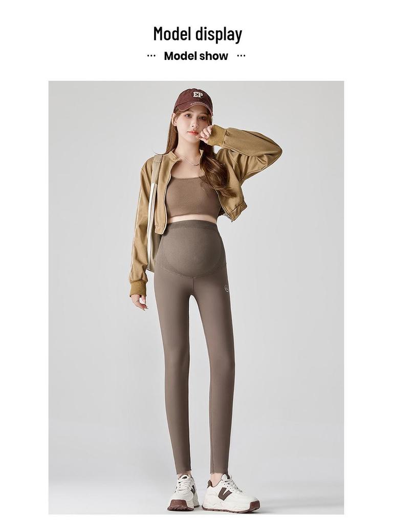 Colanți de maternitate cu căptușeală de lână, model rechin, gri închis - Suport abdominal și ridicare șolduri, pentru toamnă/iarnă, pantaloni de yoga pentru sarcină