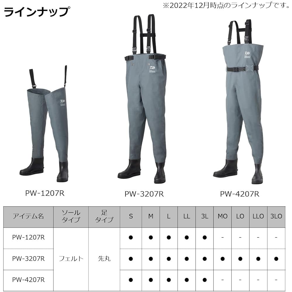 Daiwa PW-1207R Waders Gray LL Size Waterproof Fishing Gear