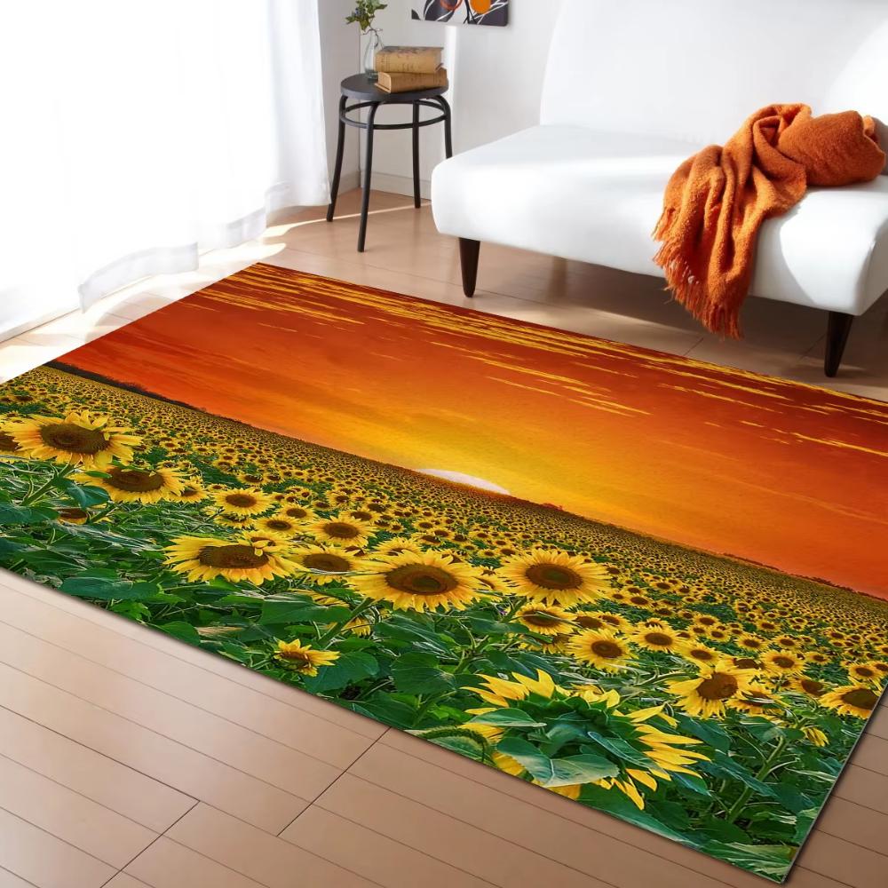 Positive Summer Spring Sunflower Field Carpets for Living Room Decor Hallway Balcony Floor Mats Leisure Sofa Coffee Table Mat