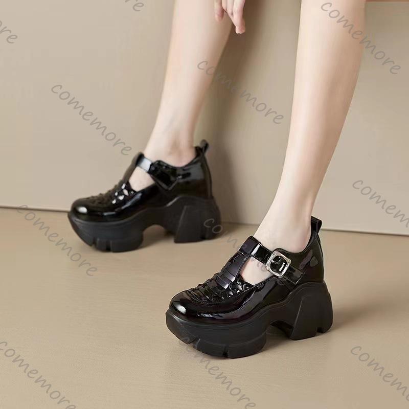 Fashion Comemore Summer New Mary Jane High Heel Sandals Hollowed Out Thick Bottom Beige Black Women's Shoes Fashion Breathable Sandales