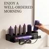 Adhesive-Mounted Hair Dryer and Curling Iron Holder with Open Wall Storage and Front Cord Retainers for Dressing Spaces